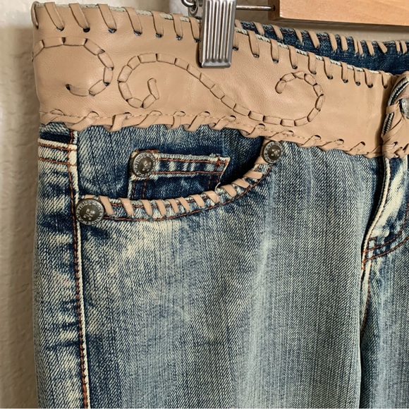MVX Tribe | Size 27 Leather Jean USA Design 100% Cotton Leather Trim Boho Cowboy - Picture 7 of 15